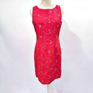 VTG Jessica Howard 90s Sheath Dress 8 Linen Blend Embroidered Resort Jackie O